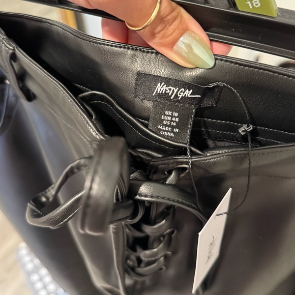 Nasty Gal Faux Leather Black Fringe Trousers - Picture 4 of 6